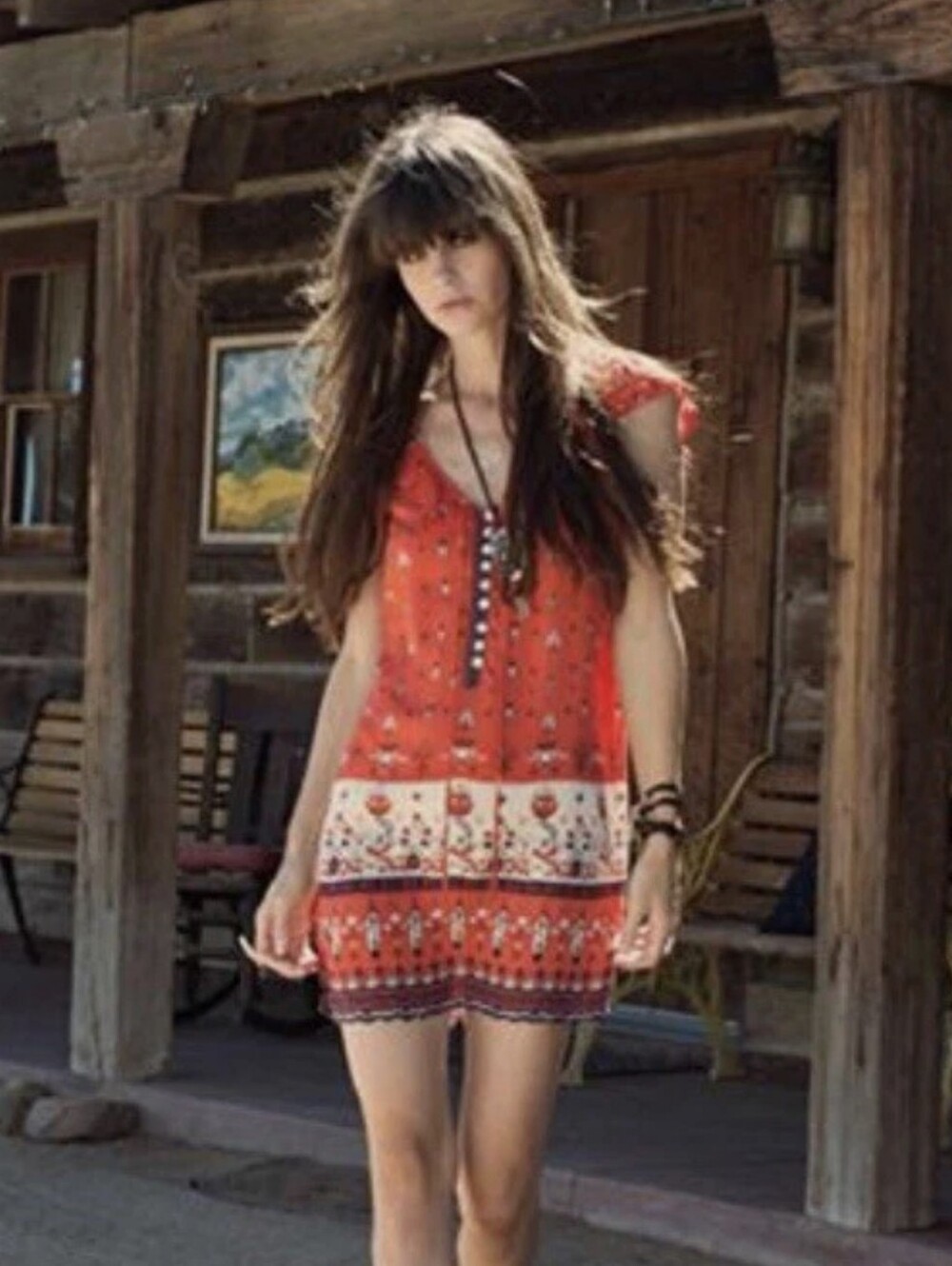 Spell & The Gypsy Desert Wanderer Shift Dress Sunset Red XS Festival Boho Chic